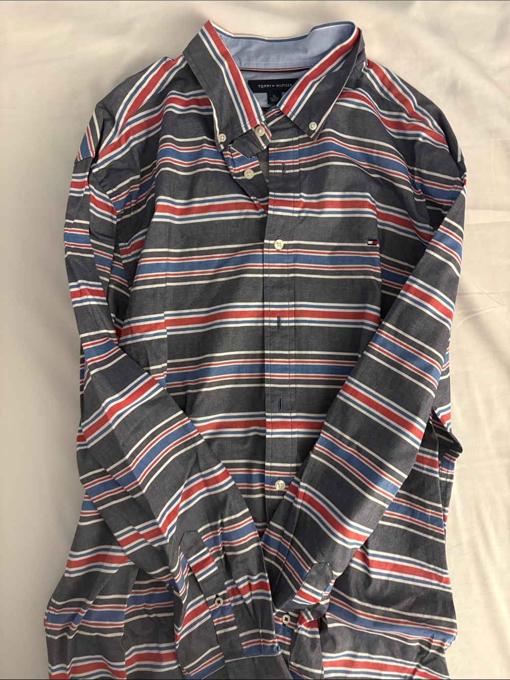 Tommy Hilfiger Navy, Red & White Striped Button-Down Shirt
